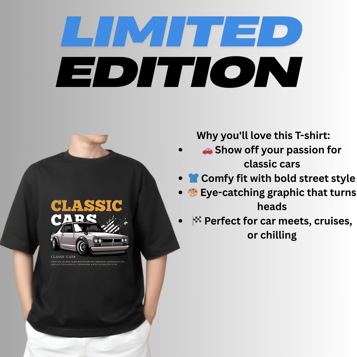 Classic Cars Graphic T-Shirt – Where Retro Power Meets Modern Style🚗