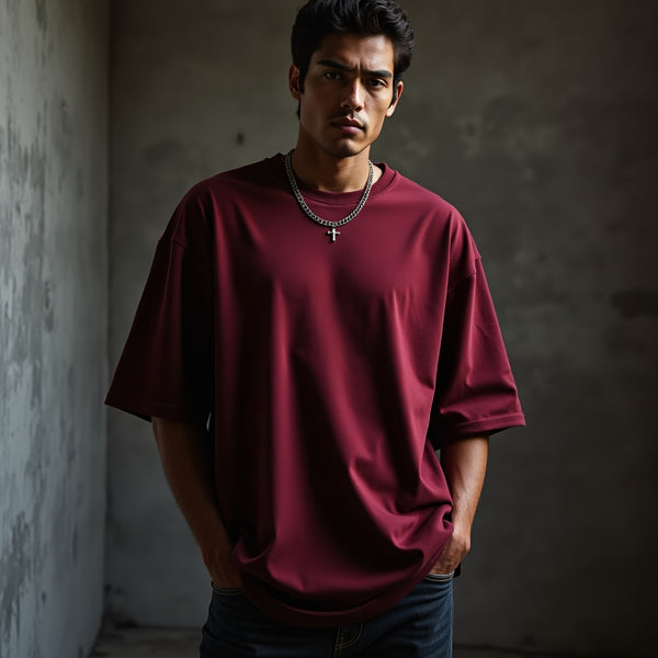 Maroon Solid Oversized T-Shirt