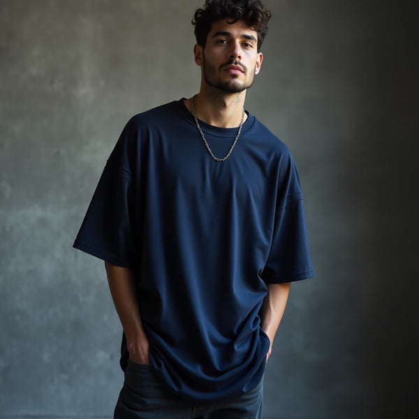 Navy Blue Solid Oversized t-Shirt