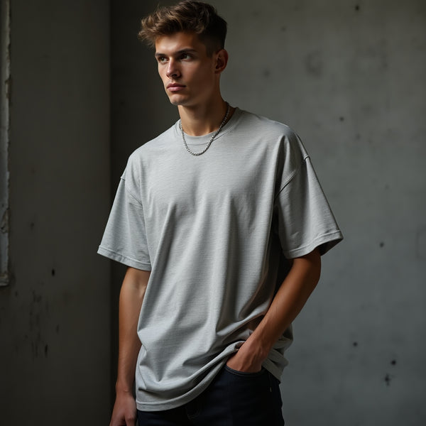 Grey Melange Solid Oversized T-Shirt