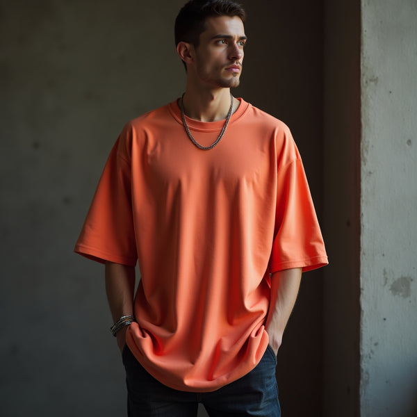 Coral Solid Oversized T-Shirt